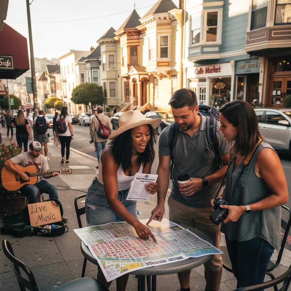 Zespół podróżników przeglądających plan wycieczki w parku narodowym.